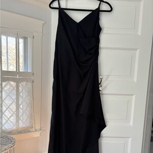 Bari Jay Black Satin Spaghetti Strap Side Ruffle Long Dressy Gown Size 11/12